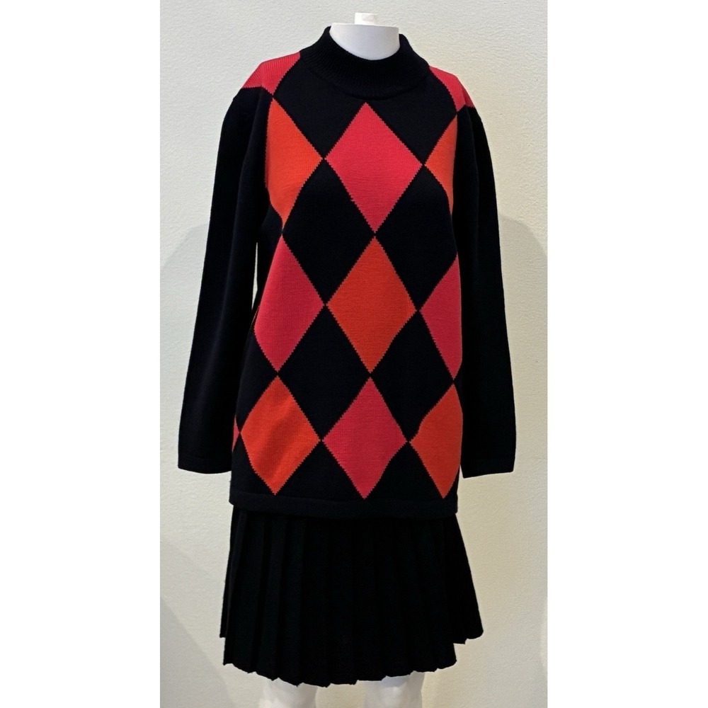 VTG 80's Dana Buchman Merino Wool Skirt & Sweater Set Petite M Preppy Career